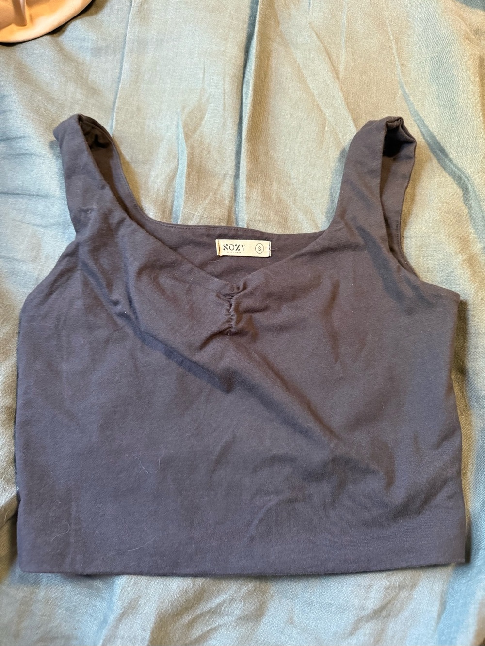 Sozy Navy Scoop Neck Cropped Tank Top
